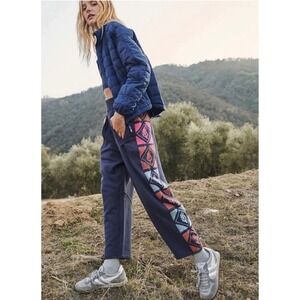 Free People Team Spirit Navy Sweatpants Geometric Patchwork Barrel Leg‎ Small